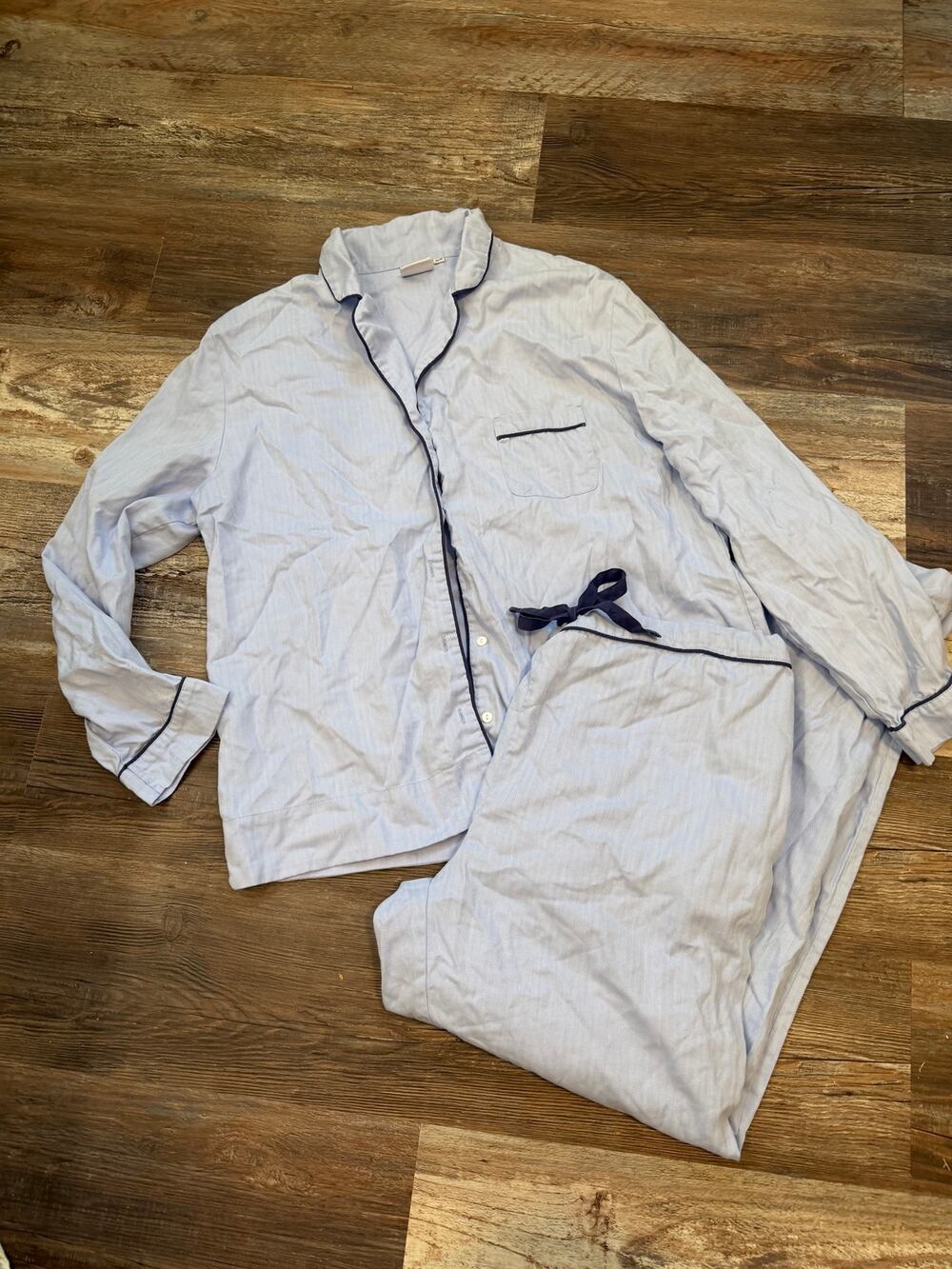 Breathe Women's Cotton Classic Pajama Set in Blue Herringbone in blue sz S/M EUC